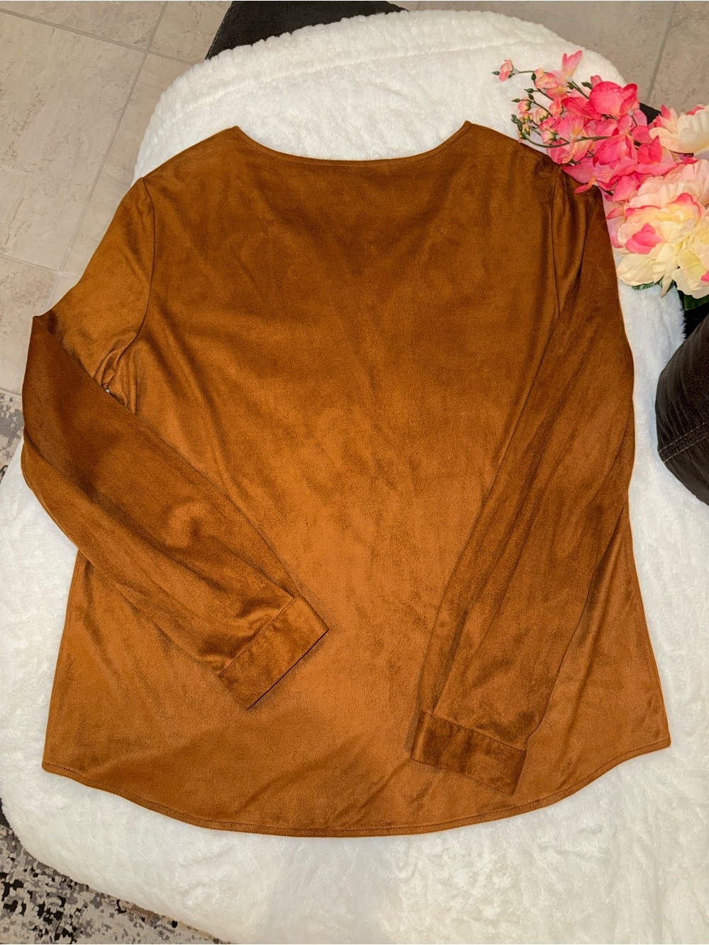 2 x 20$ Rafaella Rust Brown Ruffled Button-Front Blouse Size L - Picture 6 of 6